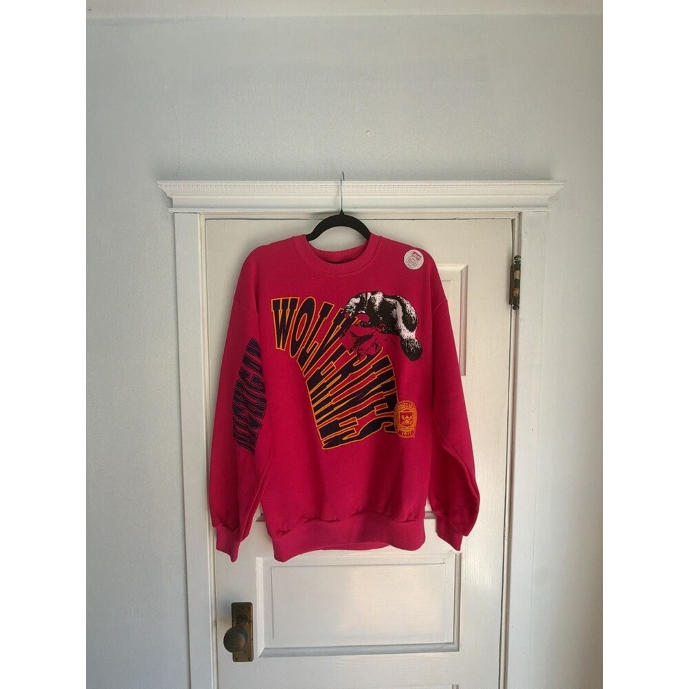 Vintage 90s Garment Graphics Michigan Wolverines Crewneck Sweatshirt Pink Large